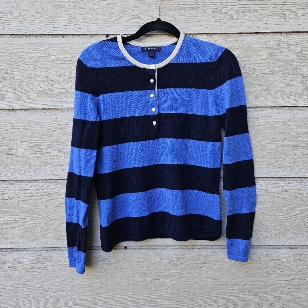 Lands' End blue striped cashmere sweater with small flaw size small